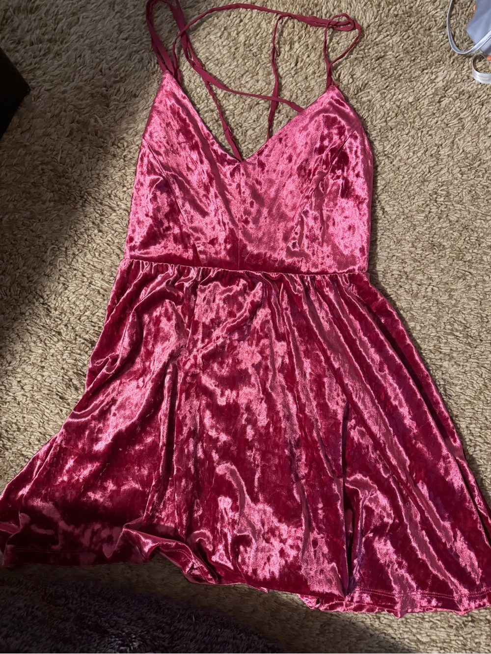 Forever 21 Velvet Crisscross Mini Dress in Raspberry